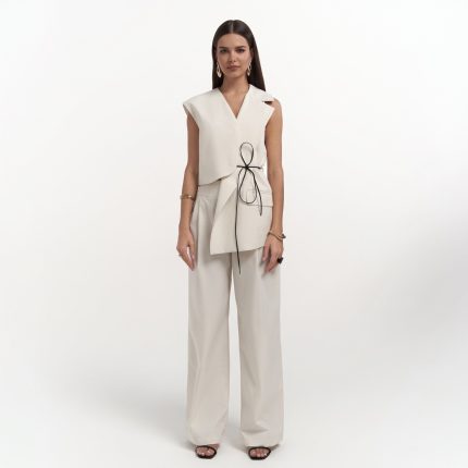 Off-White Sleeveless Belted Tunic / Vest with Matching Trousers